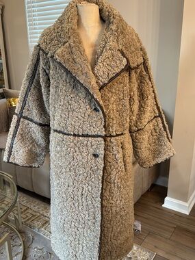 ASOS Taupe Teddy Shearling Coat with Dark Trim